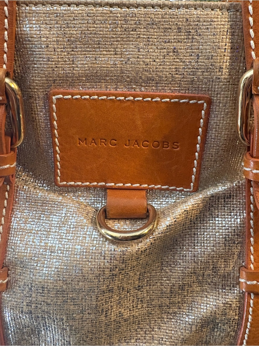 Vintage Marc Jacobs Tan Canvas & Cognac Leather Tote Bag - Picture 4 of 9